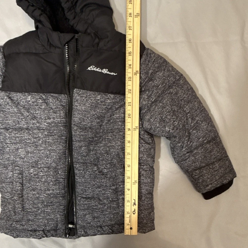 Eddie Bauer Toddler Hooded Puffer Jacket Black/Gray 3T Zip Lined